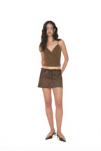 WASHED CUT-OFF MINI SKIRT (BROWN)