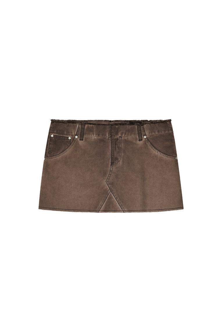 WASHED CUT-OFF MINI SKIRT (BROWN)