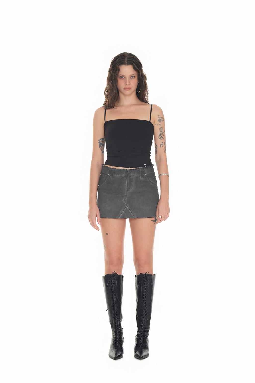 WASHED CUT-OFF MINI SKIRT (CHARCOAL)