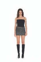 WASHED CUT-OFF MINI SKIRT (CHARCOAL)