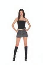 WASHED CUT-OFF MINI SKIRT (CHARCOAL)