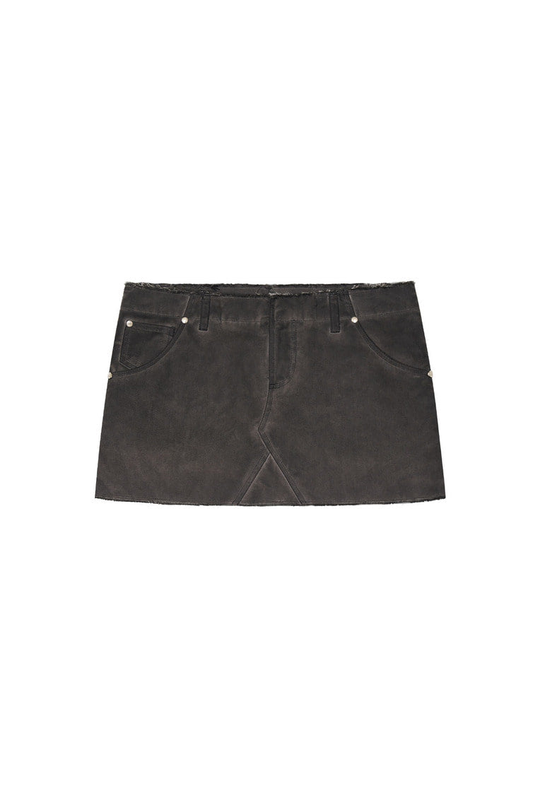 WASHED CUT-OFF MINI SKIRT (CHARCOAL)