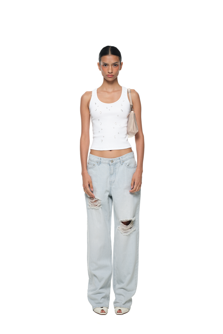WATER DROP CRYSTAL SLEEVELESS TOP (WHITE)