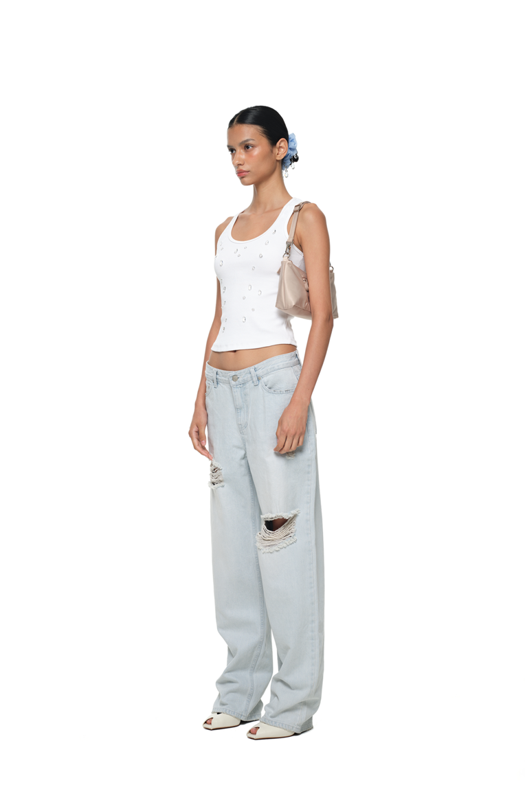 WATER DROP CRYSTAL SLEEVELESS TOP (WHITE)
