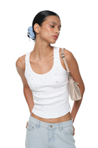 WATER DROP CRYSTAL SLEEVELESS TOP (WHITE)