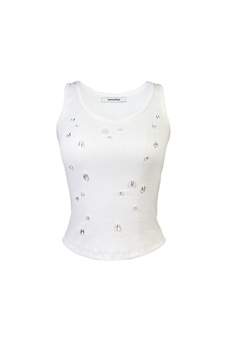 WATER DROP CRYSTAL SLEEVELESS TOP (WHITE)