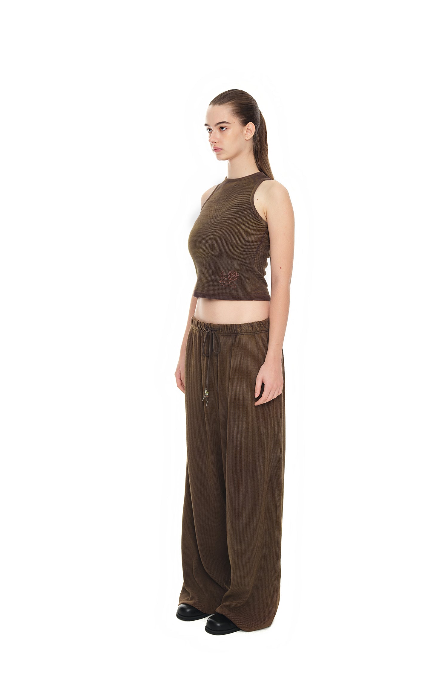 WESTERN BEAD WAFFLE PANTS (WASHED BROWN)