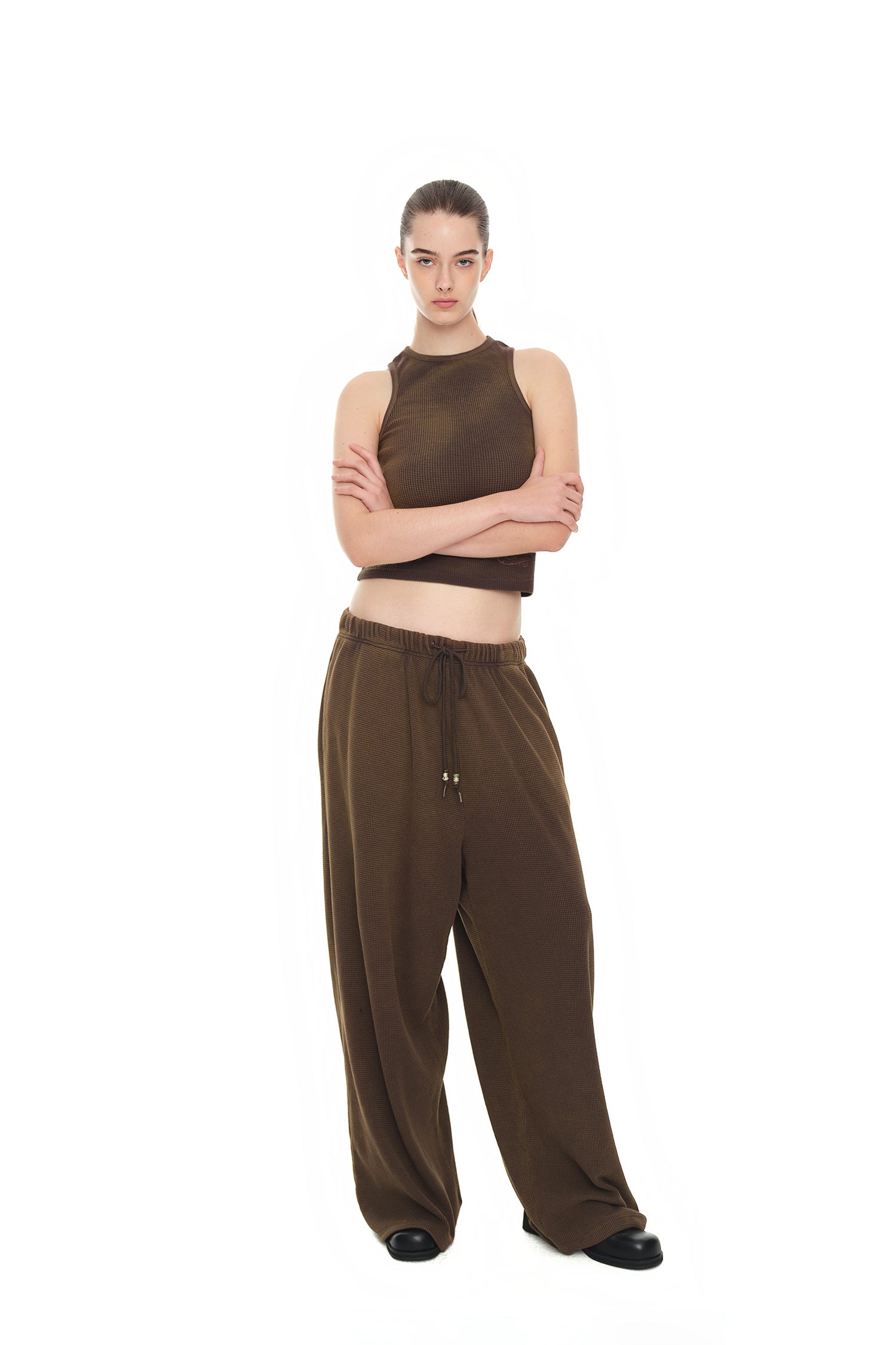 WESTERN BEAD WAFFLE PANTS (WASHED BROWN)