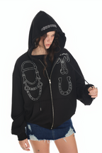 WESTERN HOTFIX ZIP-UP HOODIE (BLACK)