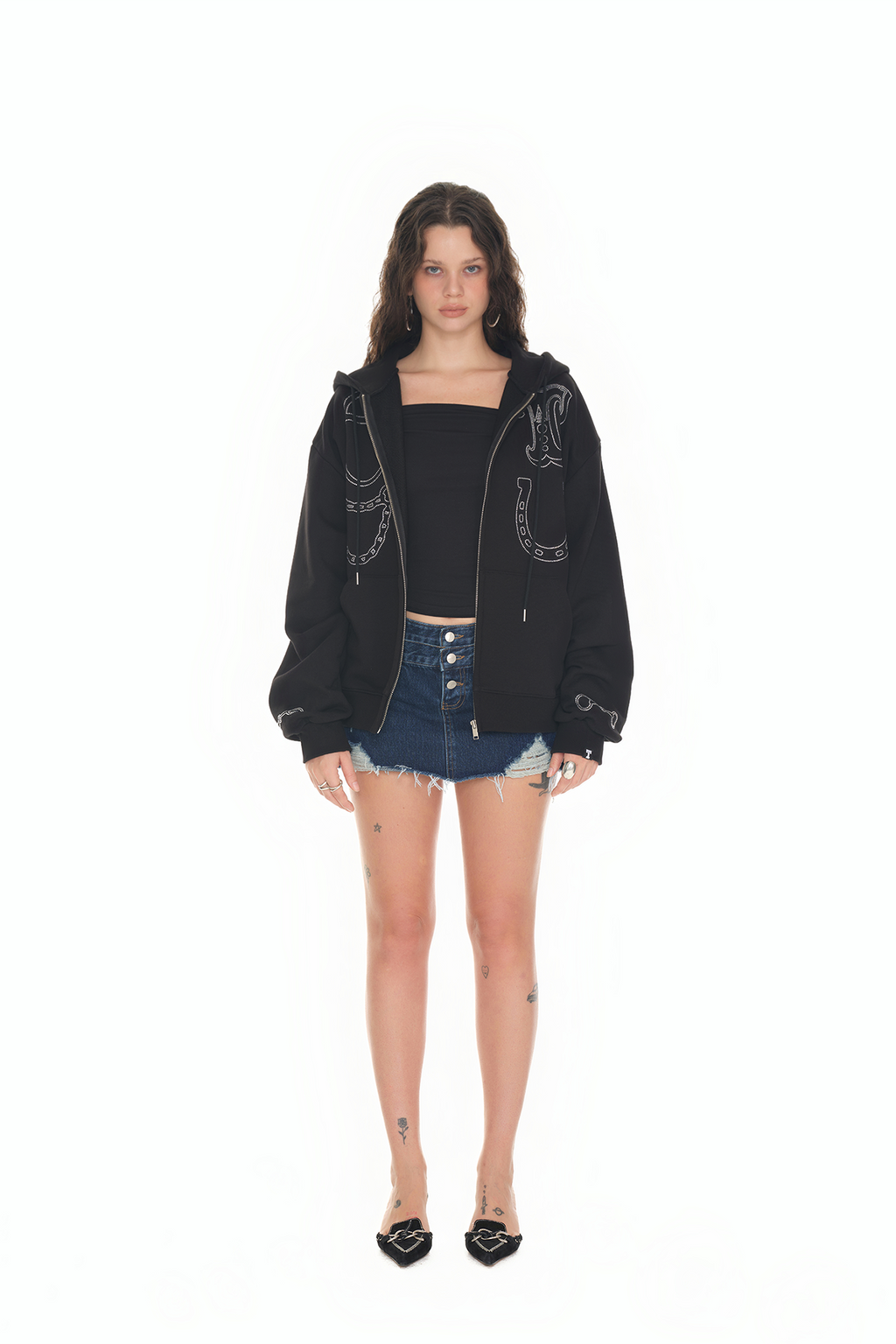 WESTERN HOTFIX ZIP-UP HOODIE (BLACK)
