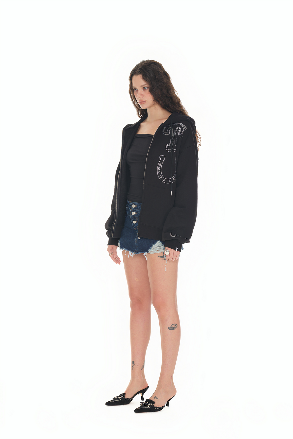 WESTERN HOTFIX ZIP-UP HOODIE (BLACK)