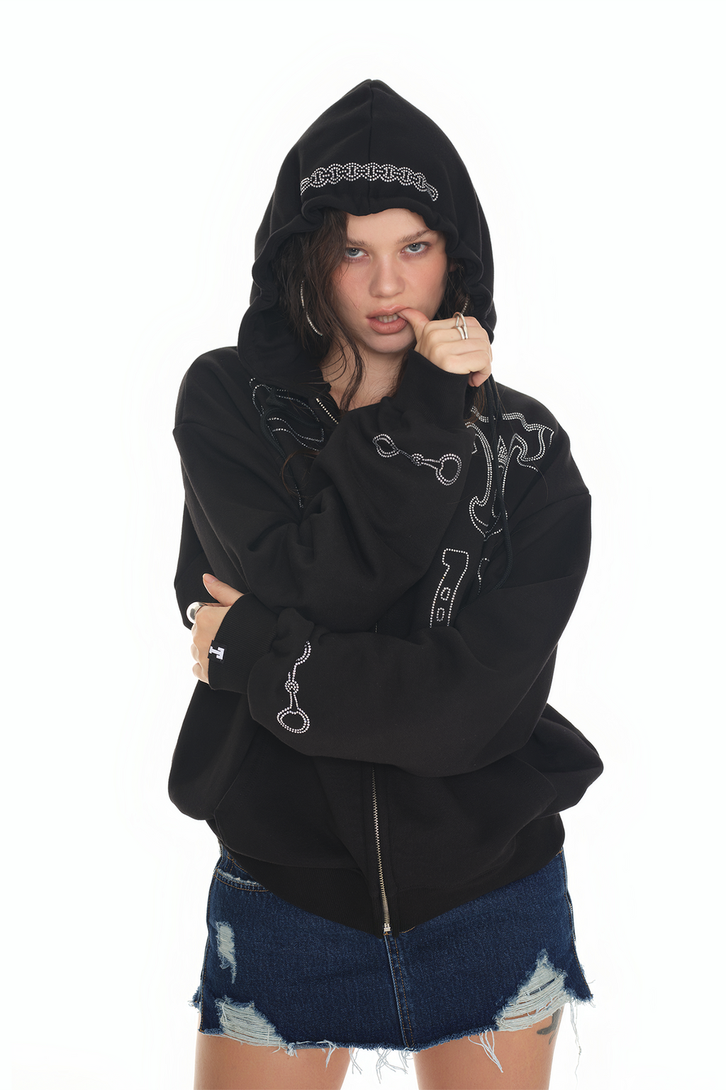WESTERN HOTFIX ZIP-UP HOODIE (BLACK)