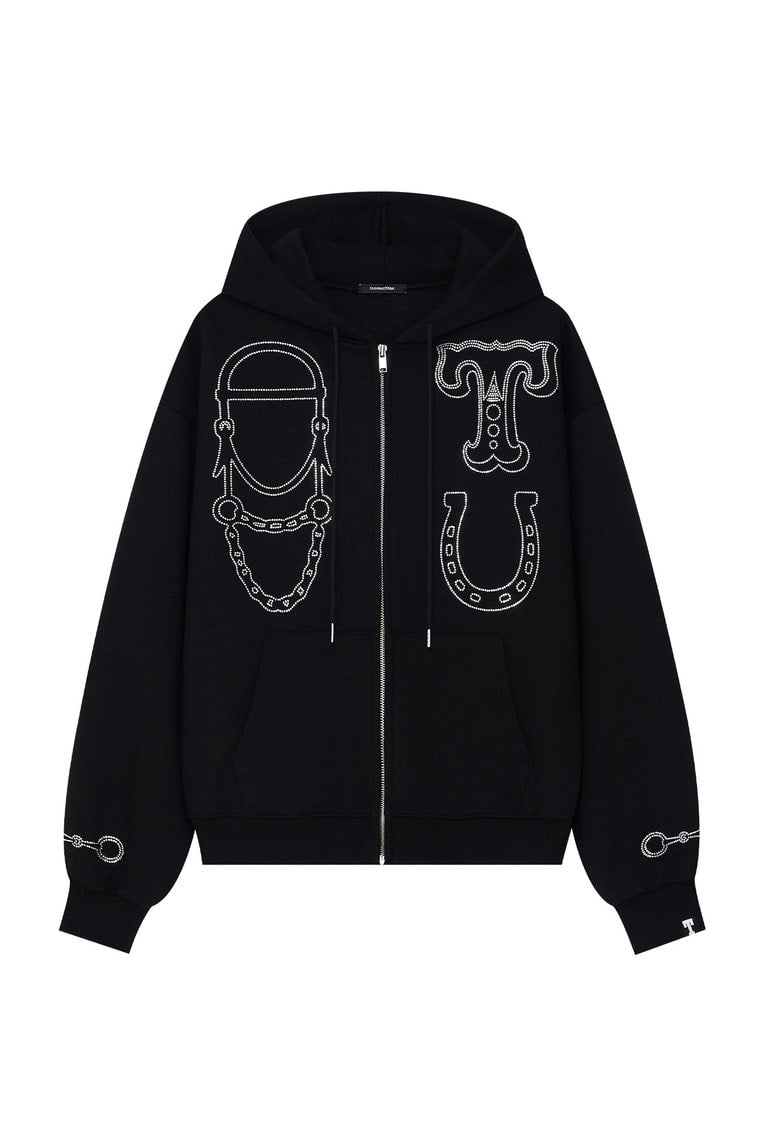 WESTERN HOTFIX ZIP-UP HOODIE (BLACK)