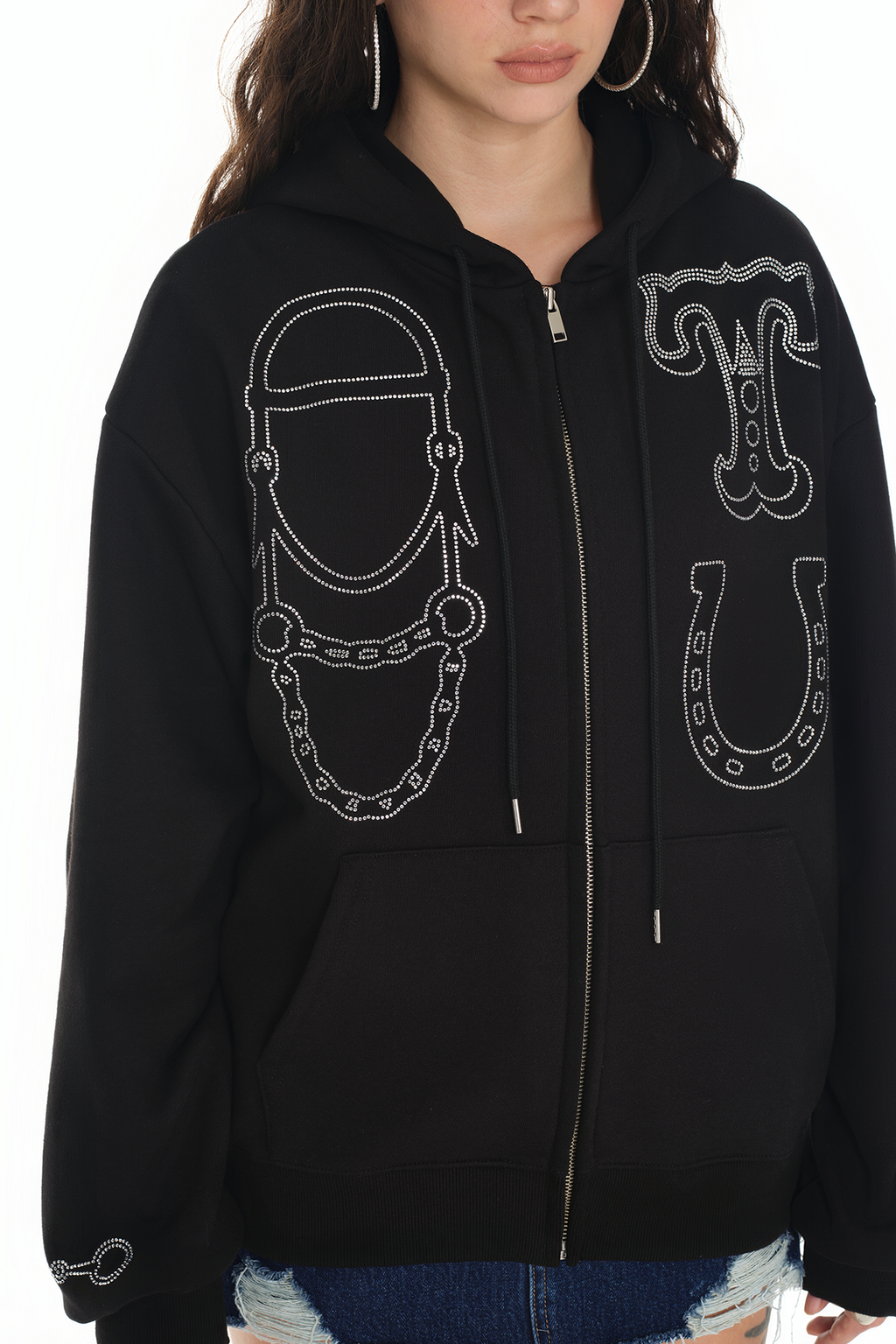 WESTERN HOTFIX ZIP-UP HOODIE (BLACK)