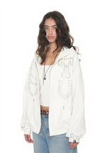 WESTERN HOTFIX ZIP-UP HOODIE (WHITE)