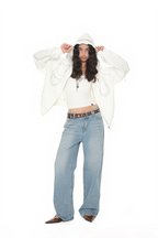 WESTERN HOTFIX ZIP-UP HOODIE (WHITE)