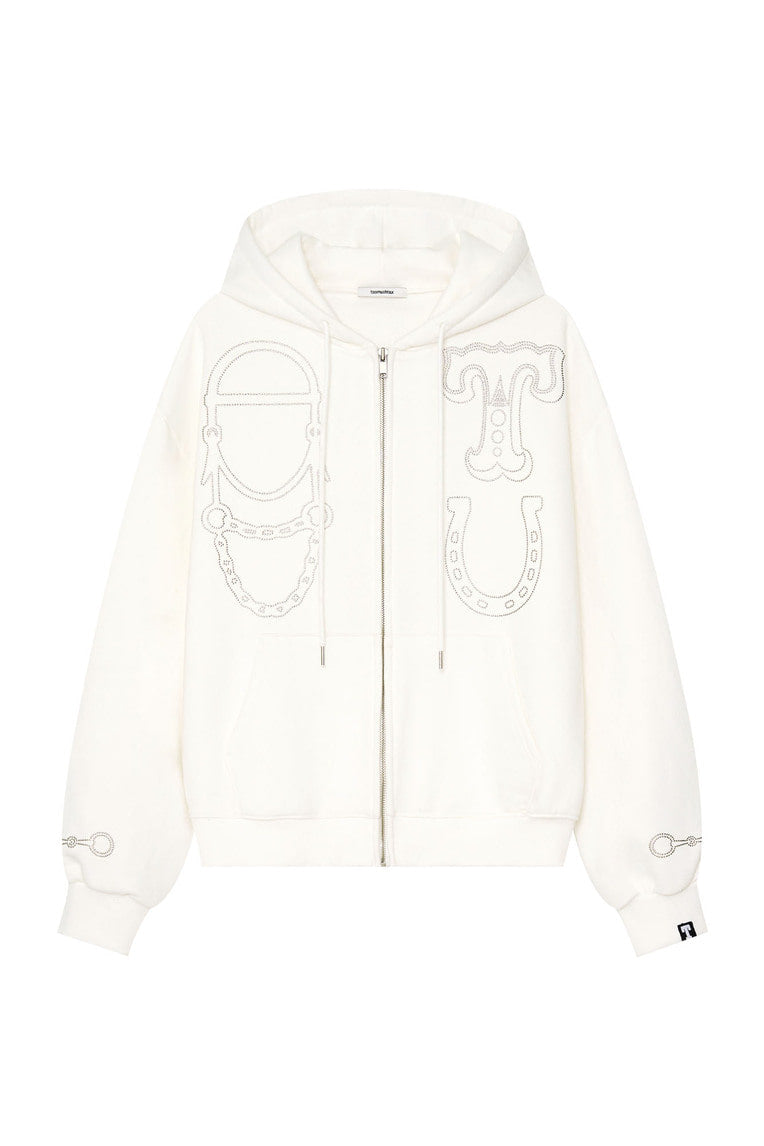 WESTERN HOTFIX ZIP-UP HOODIE (WHITE)