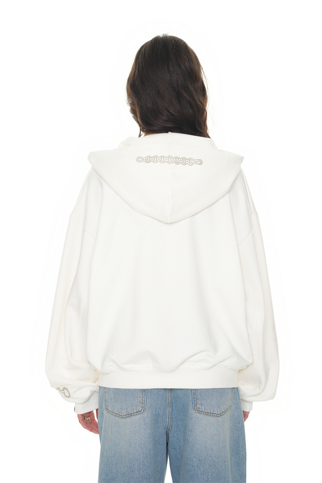 WESTERN HOTFIX ZIP-UP HOODIE (WHITE)