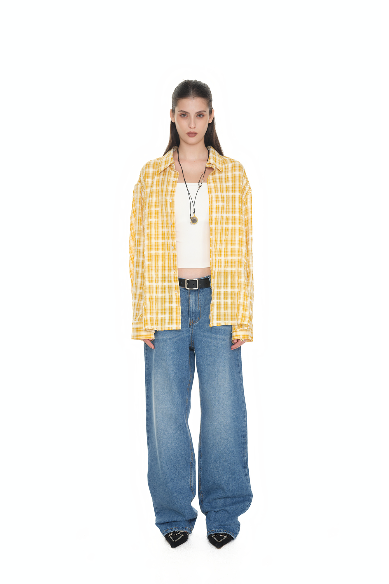 WESTERN PLAID OVERSIZED SHIRT (YELLOW)