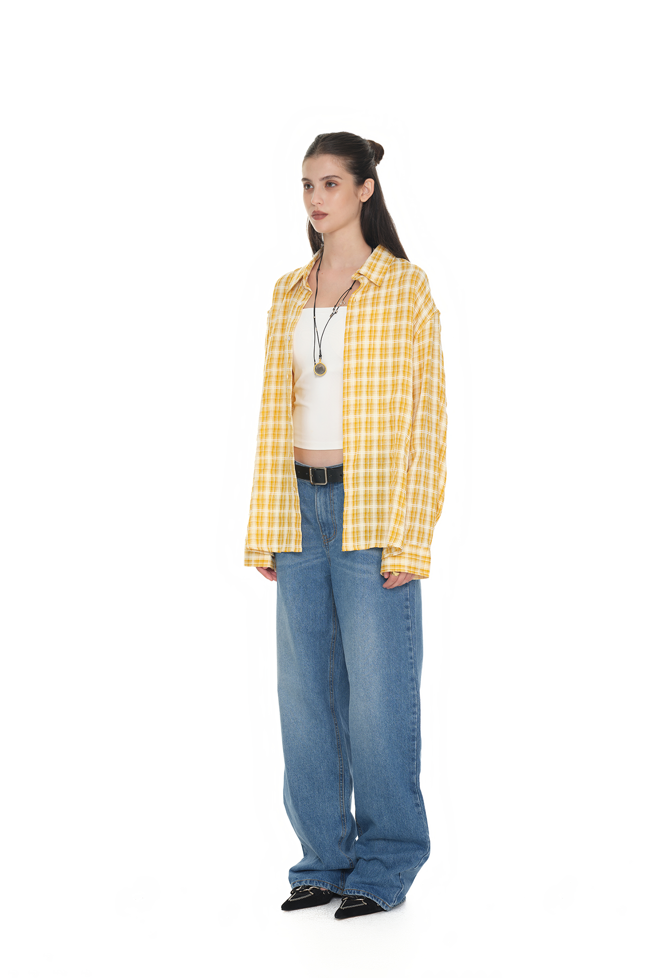 WESTERN PLAID OVERSIZED SHIRT (YELLOW)
