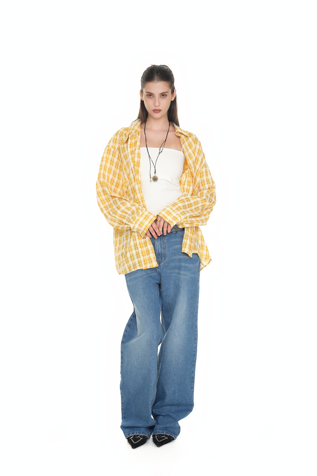 WESTERN PLAID OVERSIZED SHIRT (YELLOW)
