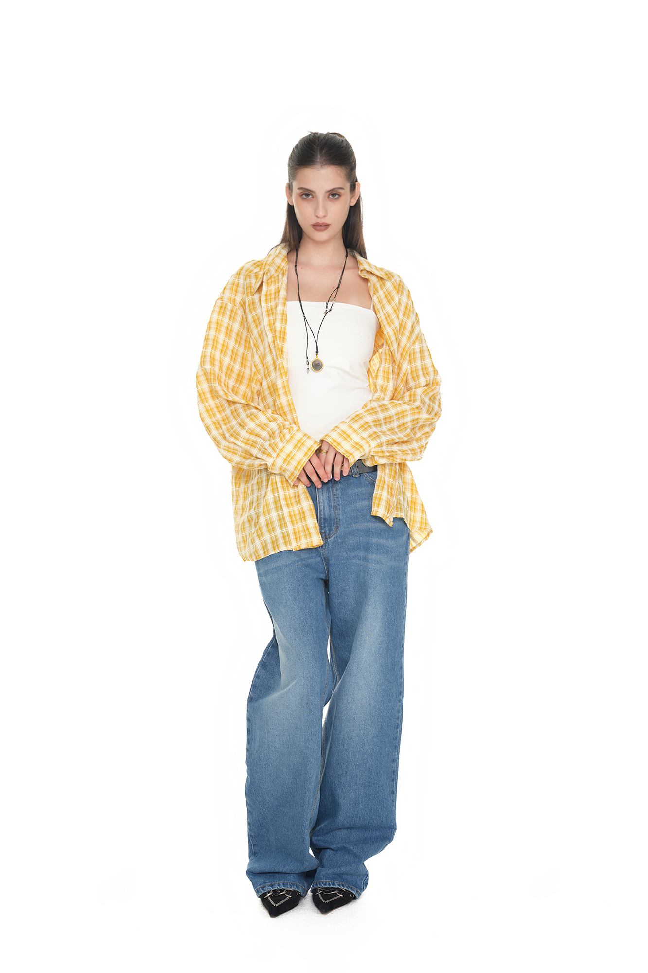 WESTERN PLAID OVERSIZED SHIRT (YELLOW)