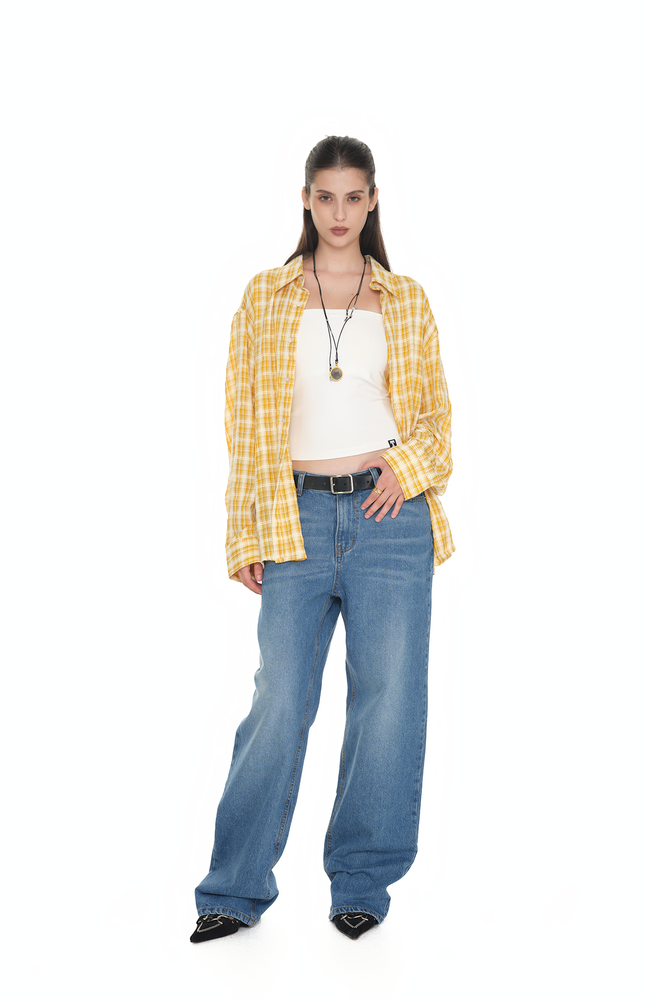 WESTERN PLAID OVERSIZED SHIRT (YELLOW)