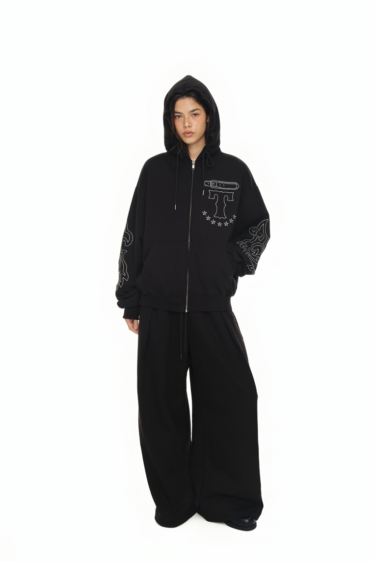 WESTERN STITCH ZIP-UP HOODIE (BLACK)