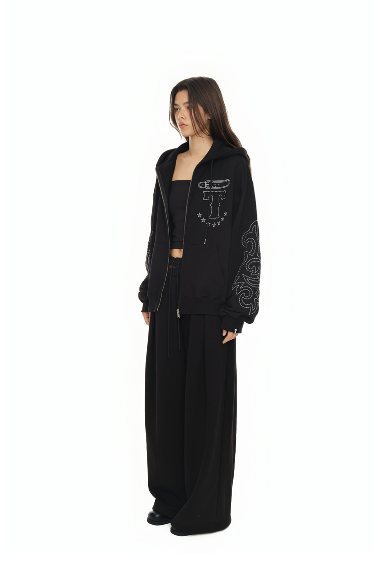 WESTERN STITCH ZIP-UP HOODIE (BLACK)