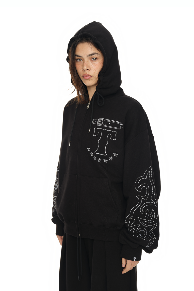 WESTERN STITCH ZIP-UP HOODIE (BLACK)