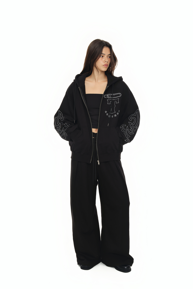 WESTERN STITCH ZIP-UP HOODIE (BLACK)