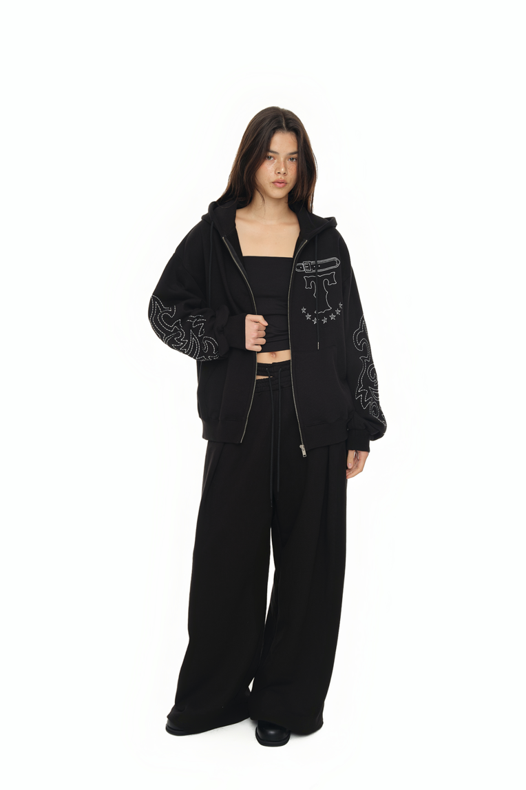 WESTERN STITCH ZIP-UP HOODIE (BLACK)