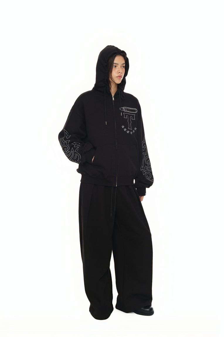 WESTERN STITCH ZIP-UP HOODIE (BLACK)