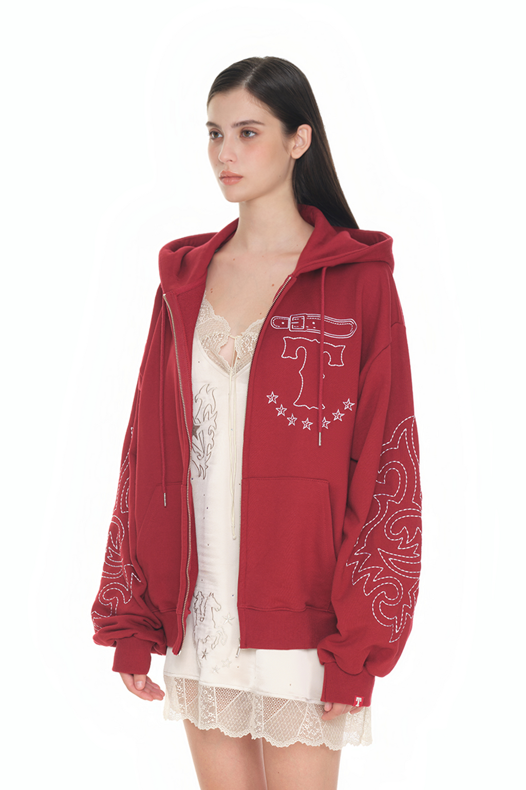 WESTERN STITCH ZIP-UP HOODIE (RED)