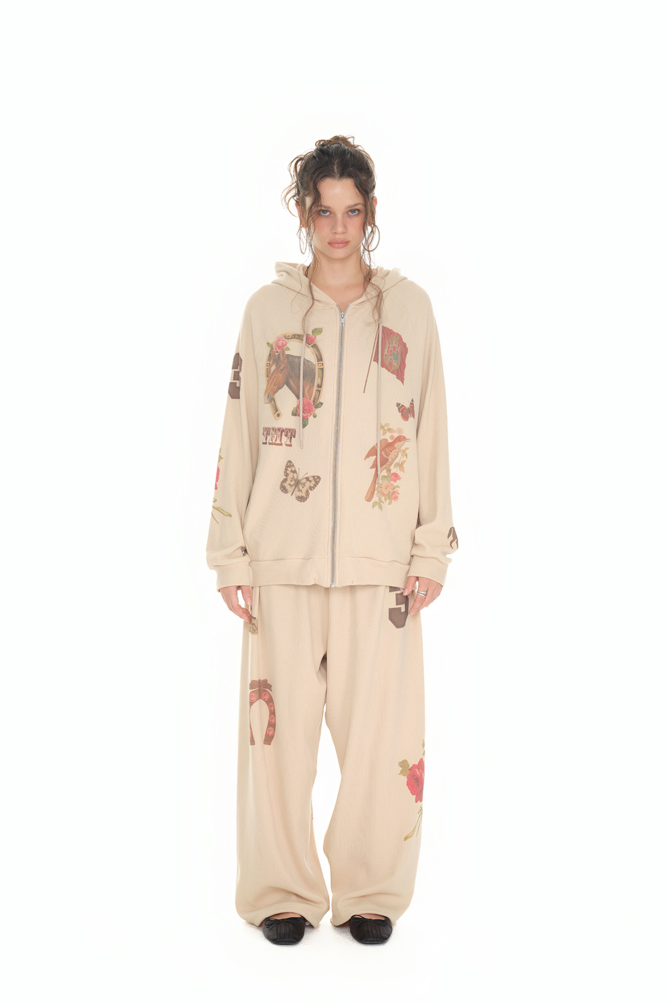 WESTERN WAFFLE ZIP-UP HOODIE (BEIGE)