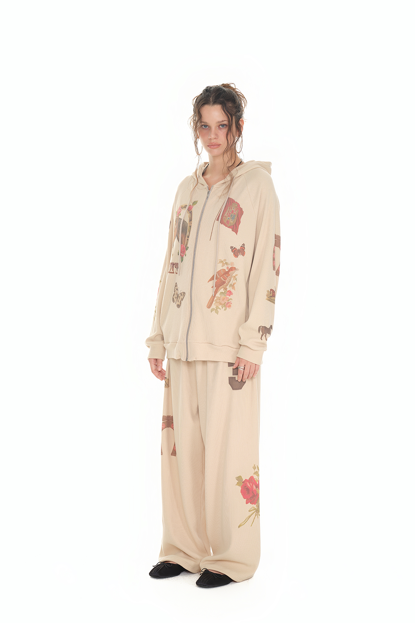 WESTERN WAFFLE ZIP-UP HOODIE (BEIGE)