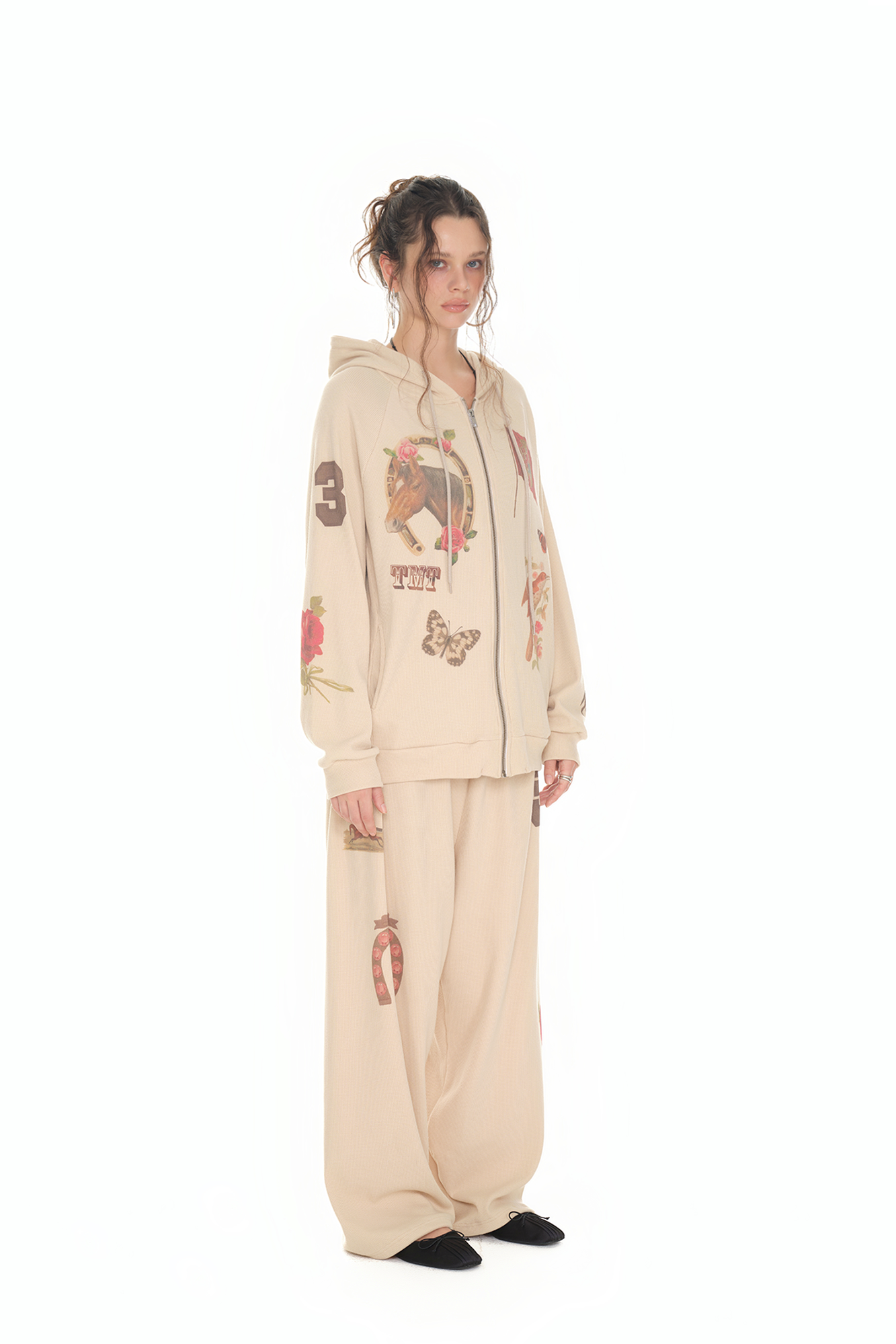 WESTERN WAFFLE ZIP-UP HOODIE (BEIGE)