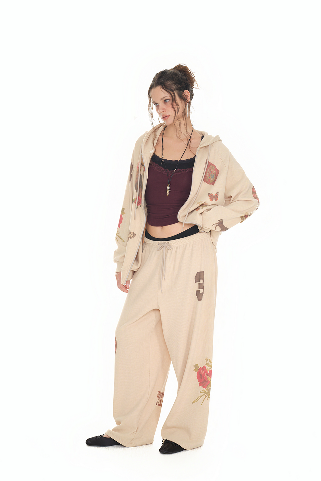 WESTERN WAFFLE ZIP-UP HOODIE (BEIGE)