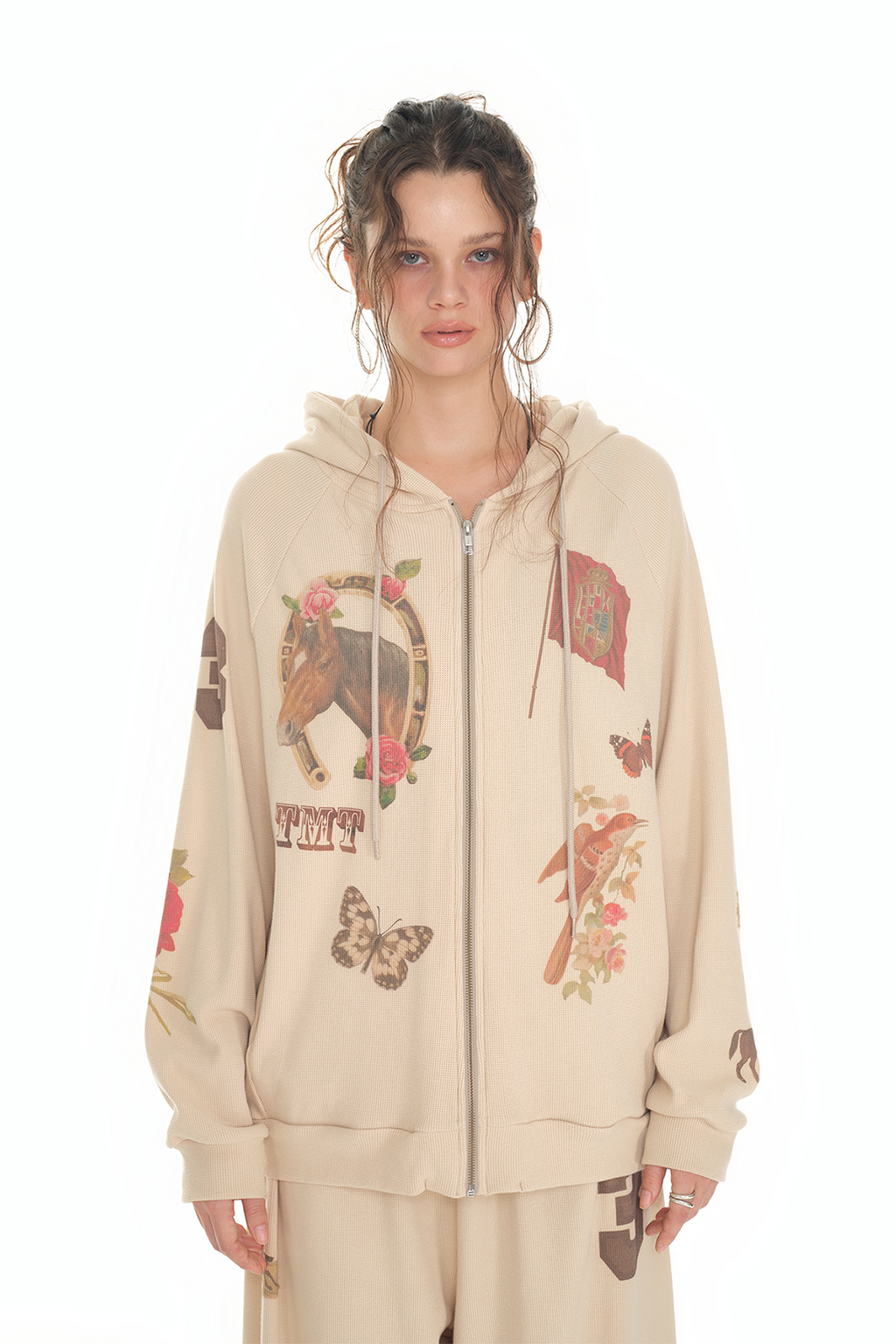WESTERN WAFFLE ZIP-UP HOODIE (BEIGE)