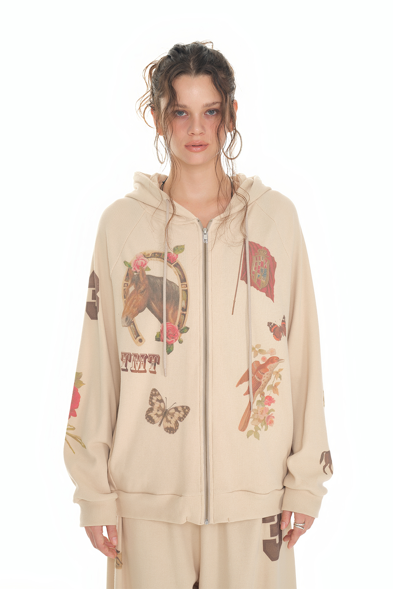 WESTERN WAFFLE ZIP-UP HOODIE (BEIGE)