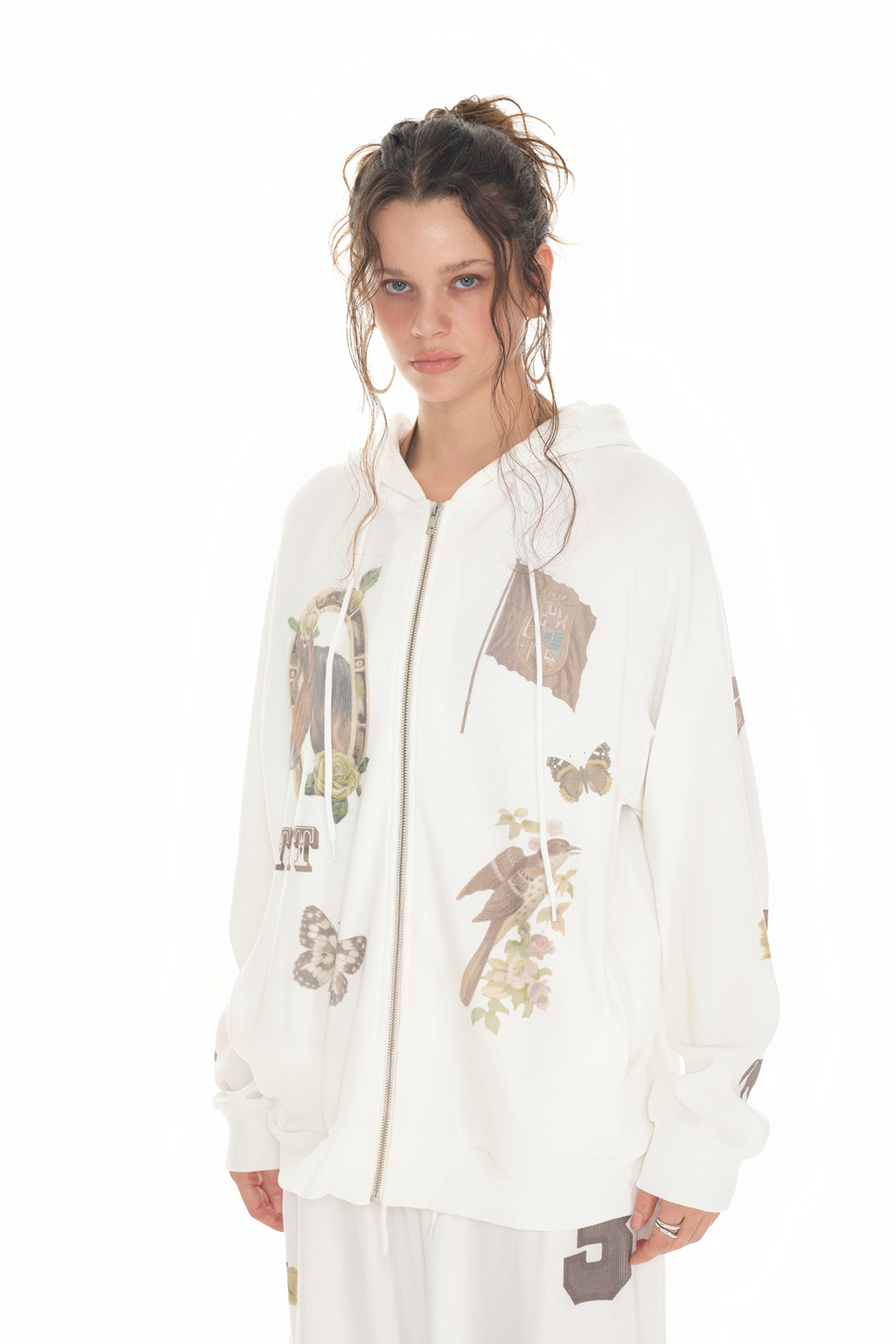 WESTERN WAFFLE ZIP-UP HOODIE (WHITE)