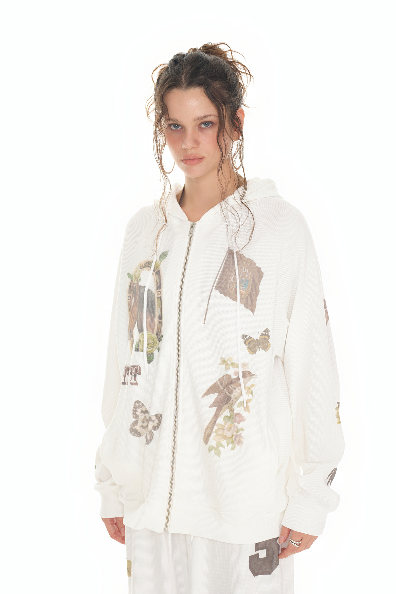 WESTERN WAFFLE ZIP-UP HOODIE (WHITE)