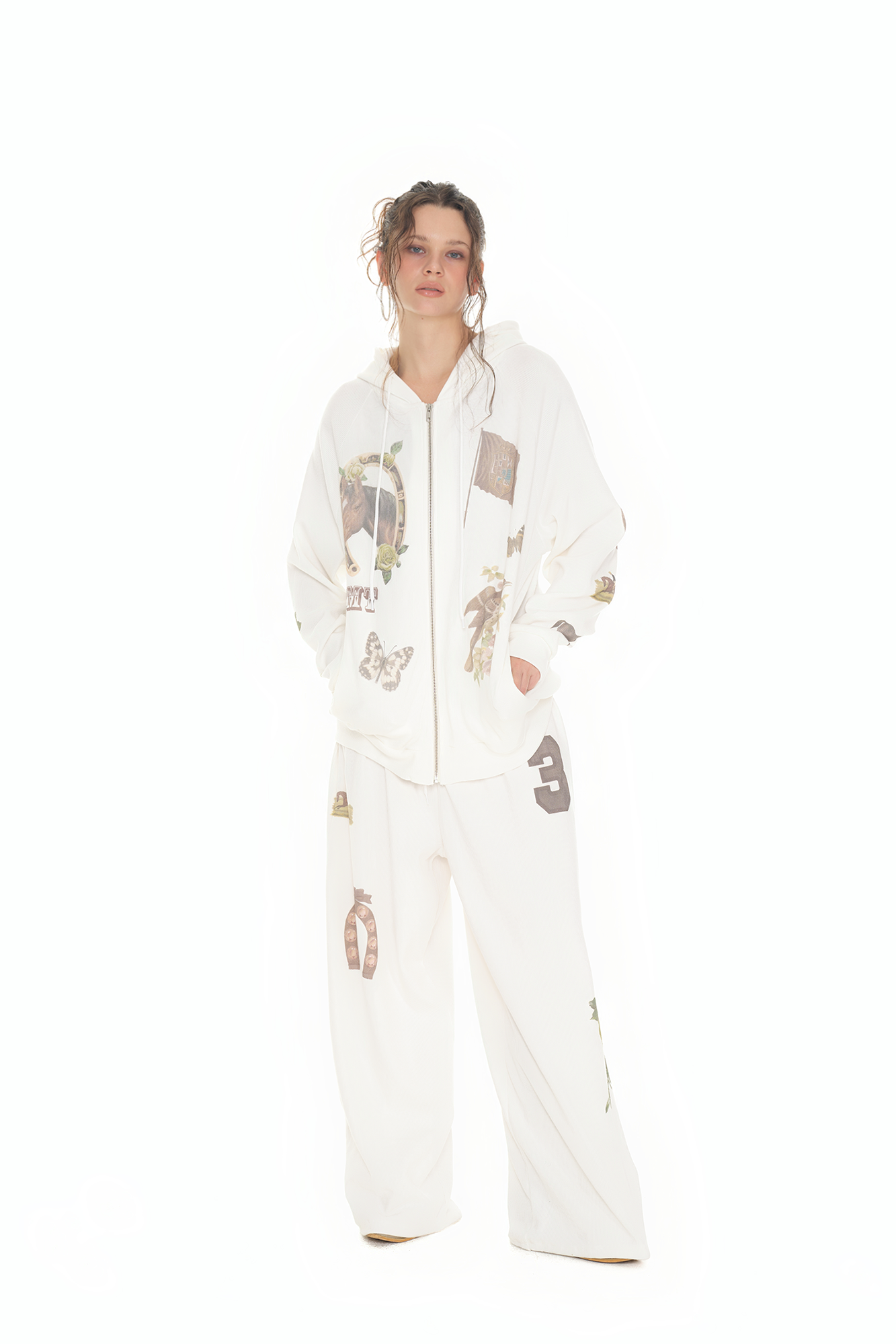 WESTERN WAFFLE ZIP-UP HOODIE (WHITE)