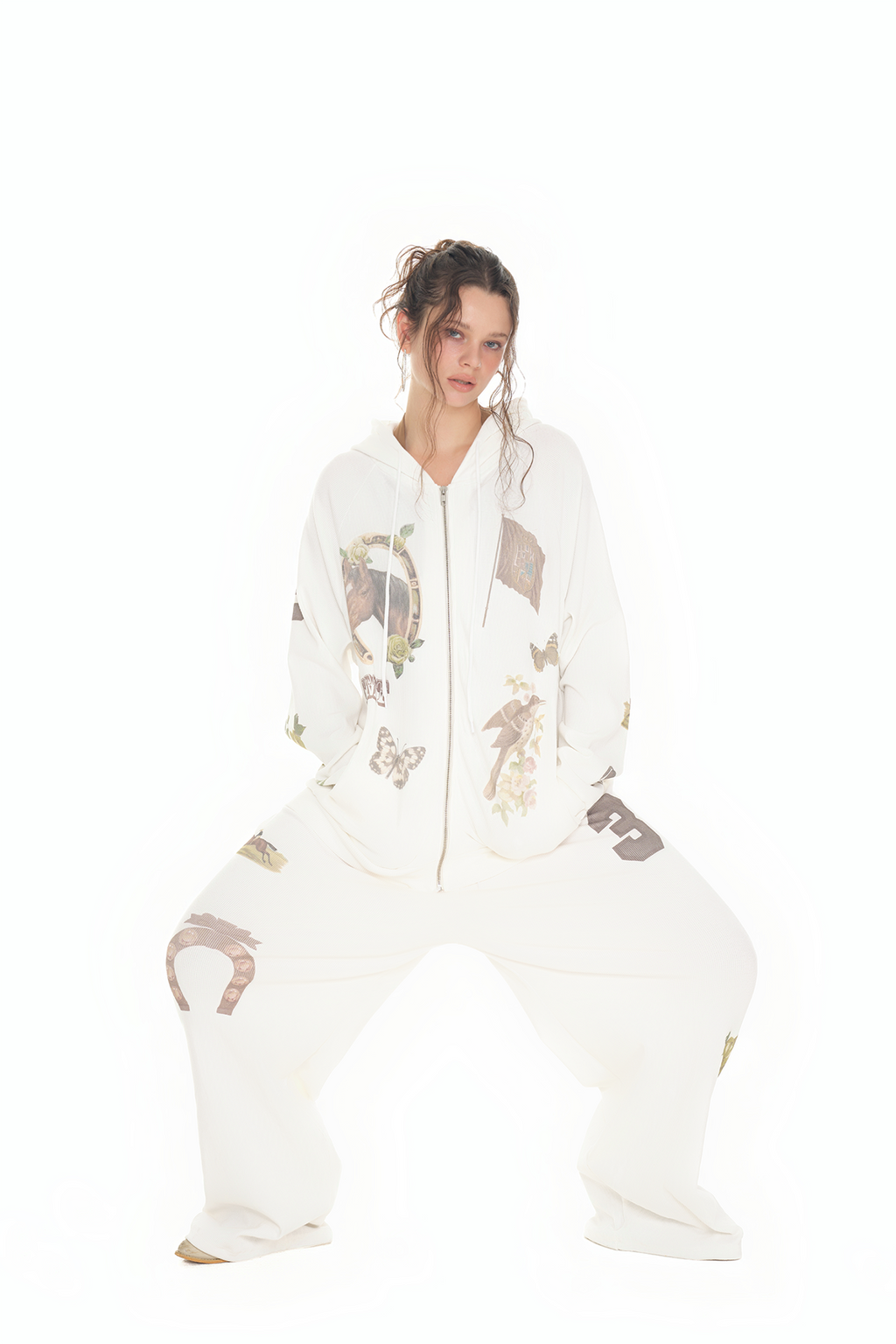 WESTERN WAFFLE ZIP-UP HOODIE (WHITE)