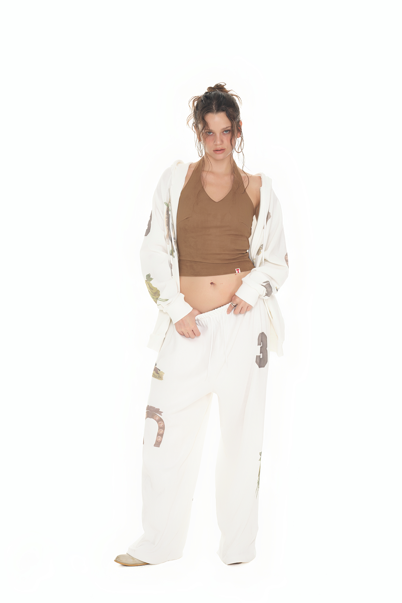 WESTERN WAFFLE ZIP-UP HOODIE (WHITE)