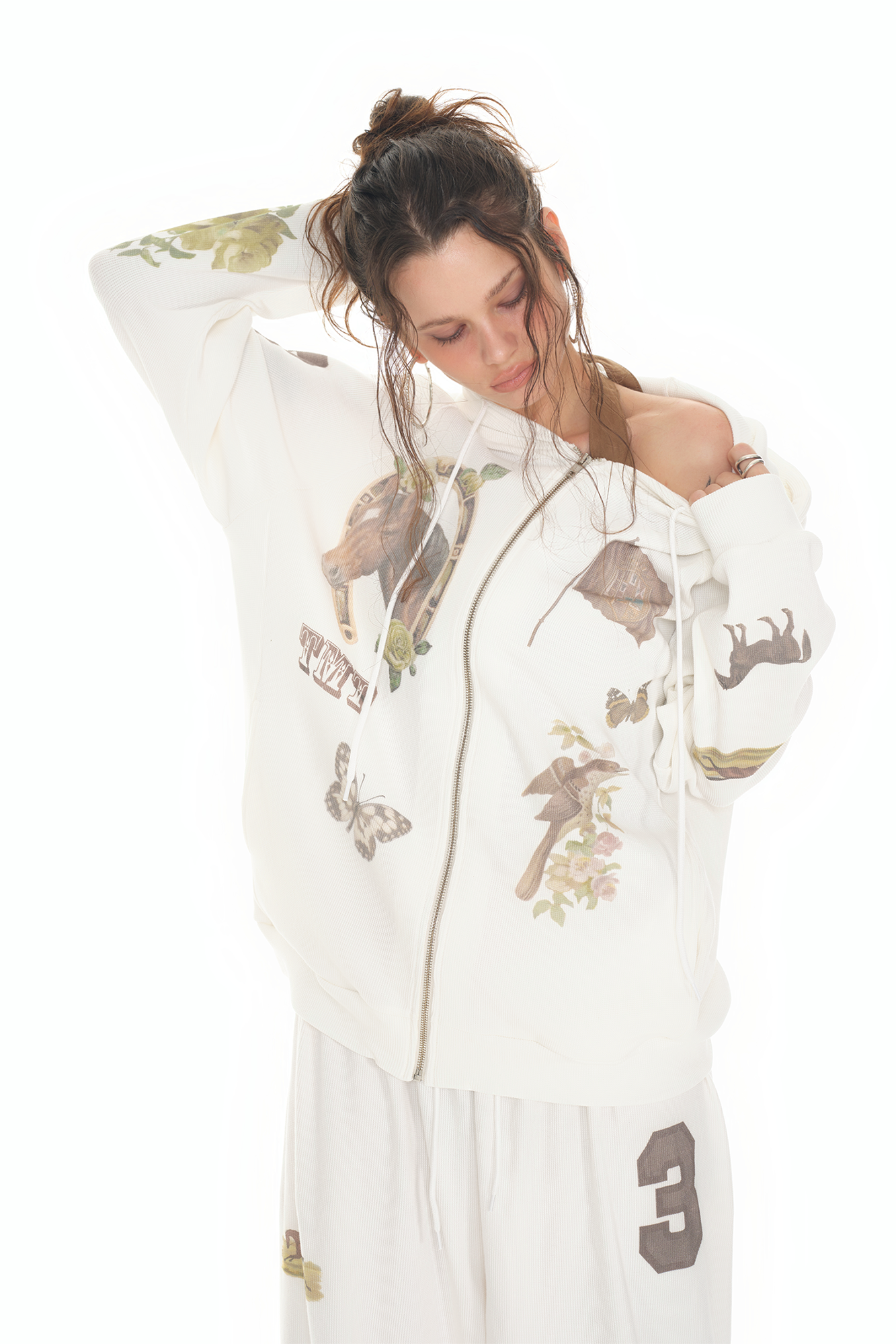 WESTERN WAFFLE ZIP-UP HOODIE (WHITE)