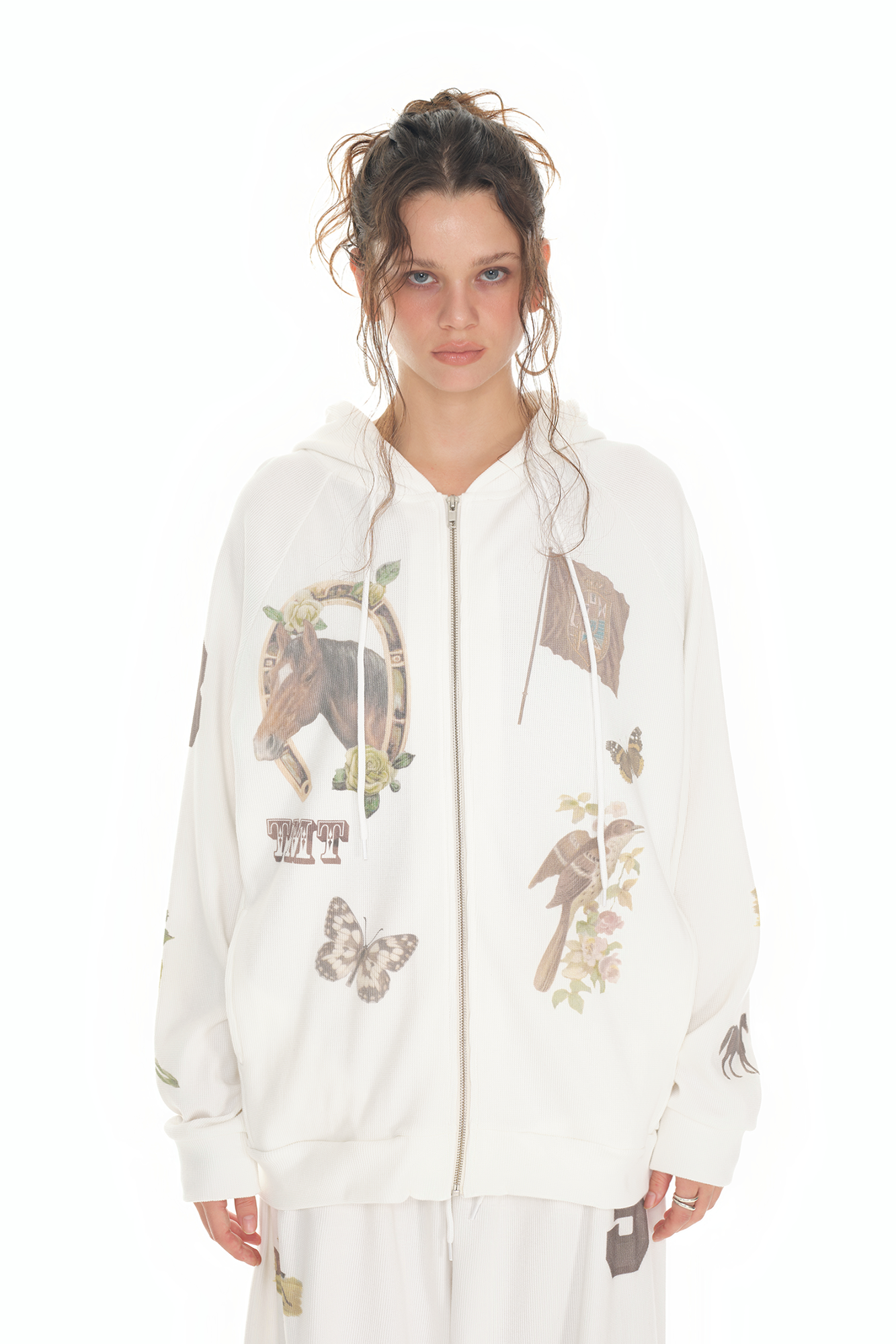 WESTERN WAFFLE ZIP-UP HOODIE (WHITE)