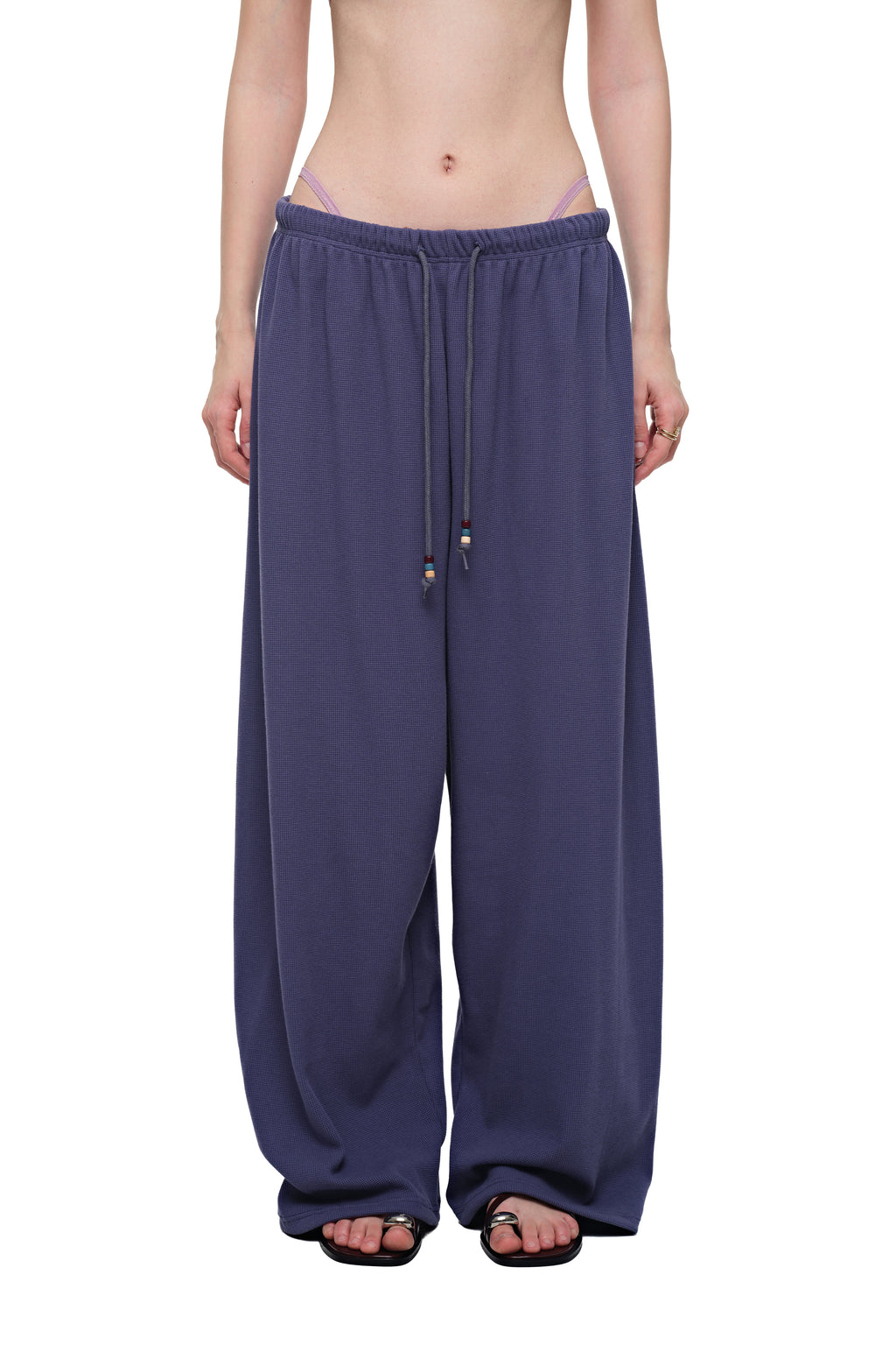 WOOD BEAD WAFFLE PANTS (BLUE)