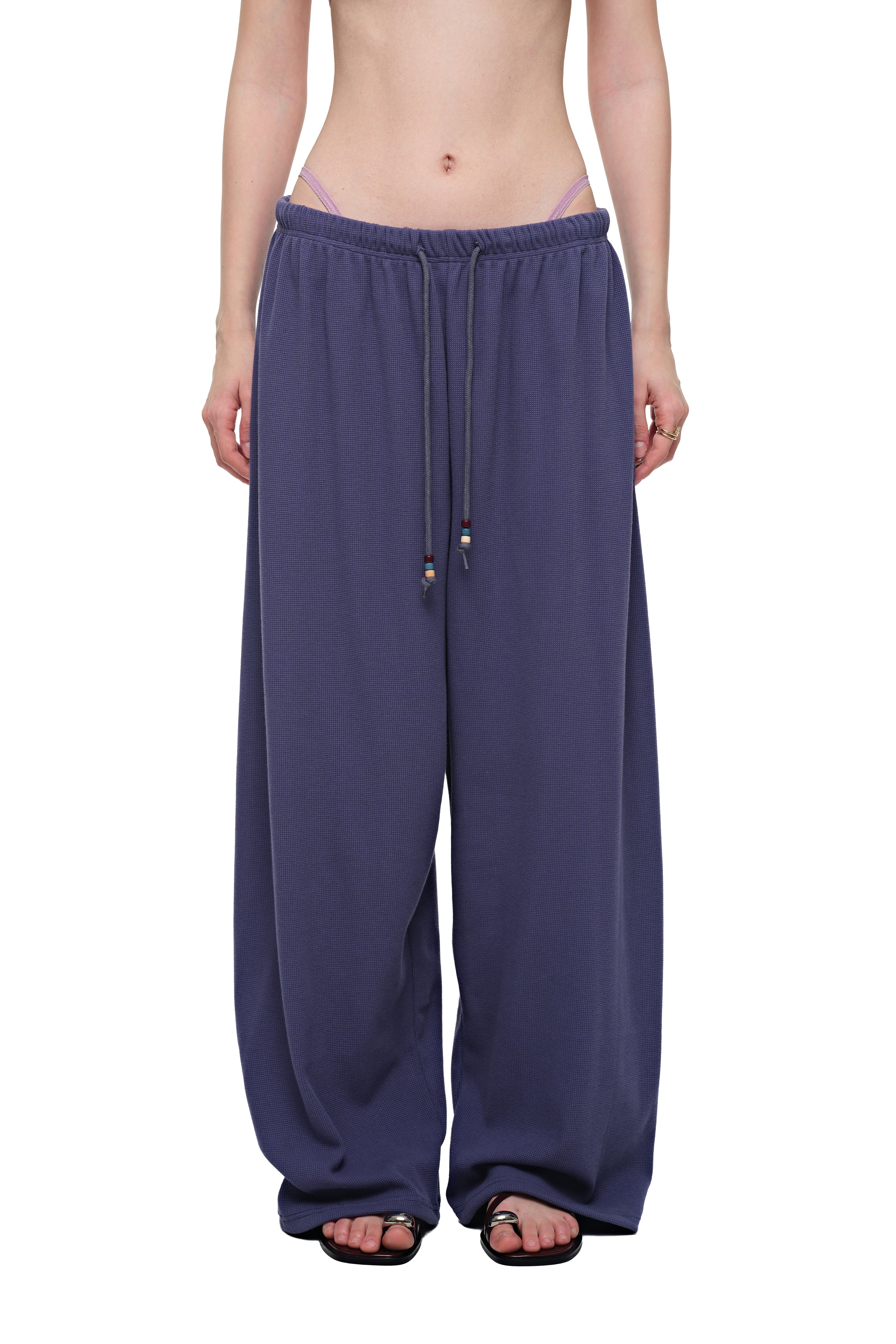 WOOD BEAD WAFFLE PANTS (BLUE)