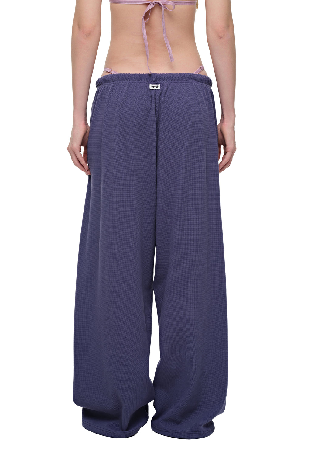 WOOD BEAD WAFFLE PANTS (BLUE)